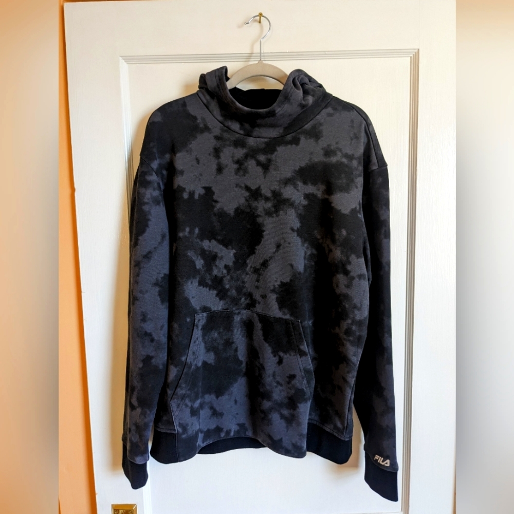 New Fila athletic black tie dye pullover hoodie Large